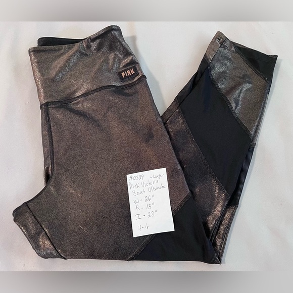PINK Victoria Secret Leggings Women’s Sz Large Black -Gold Activewear Ultimate - Picture 9 of 9
